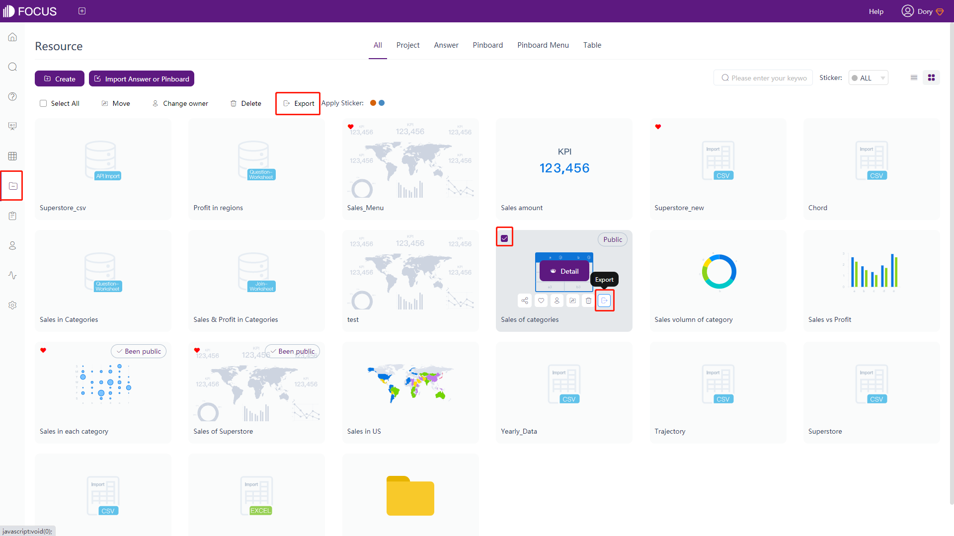 Figure 7-8-1 Export resource button